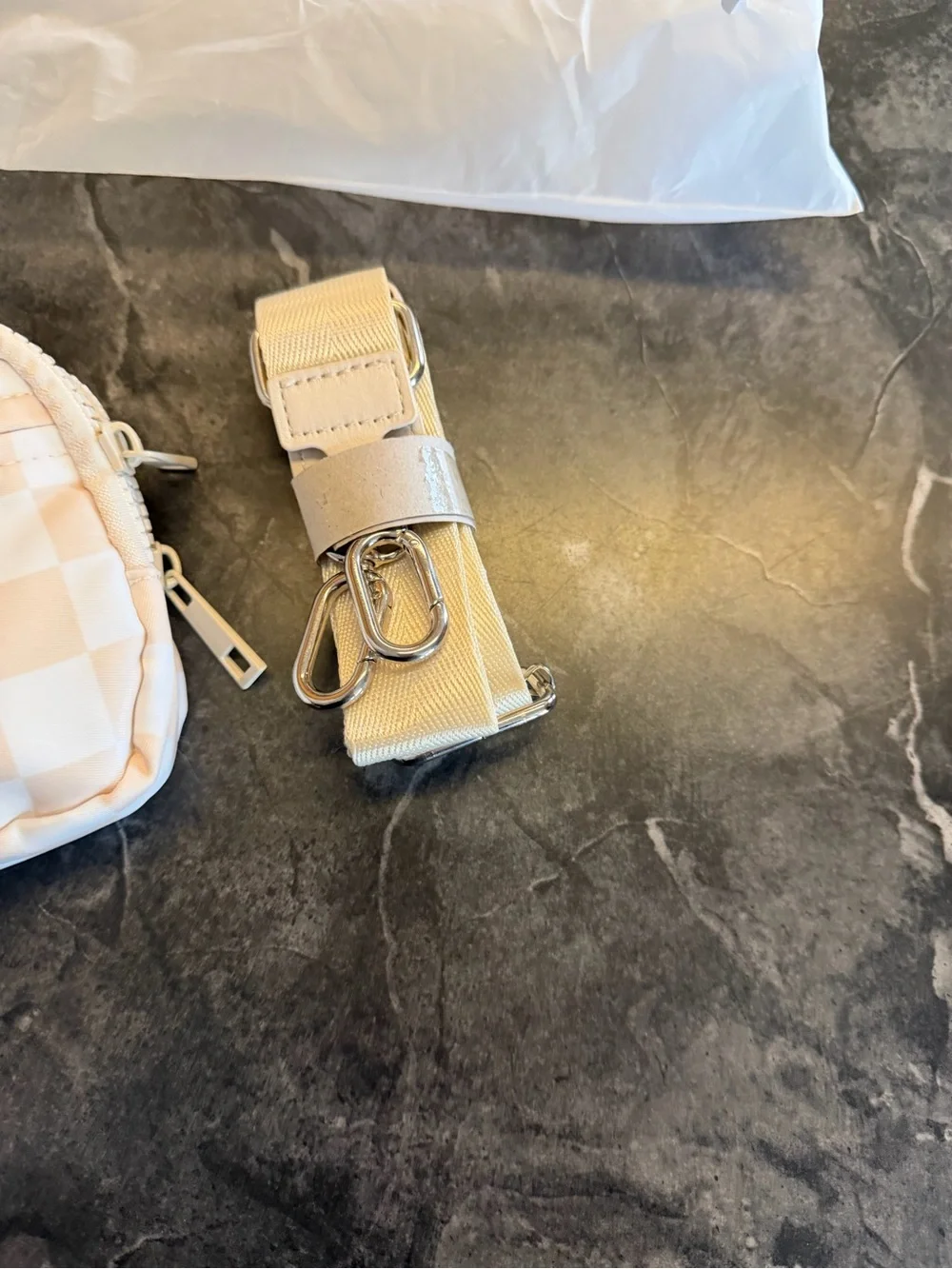 New Emmafy tan checkered crossbody/wristlet bag